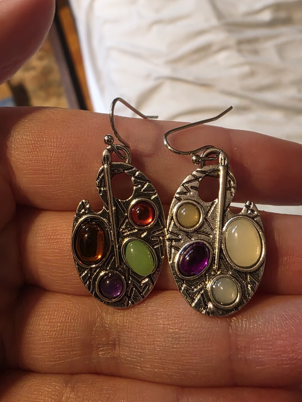 Artist Palette Silvertone Earrings